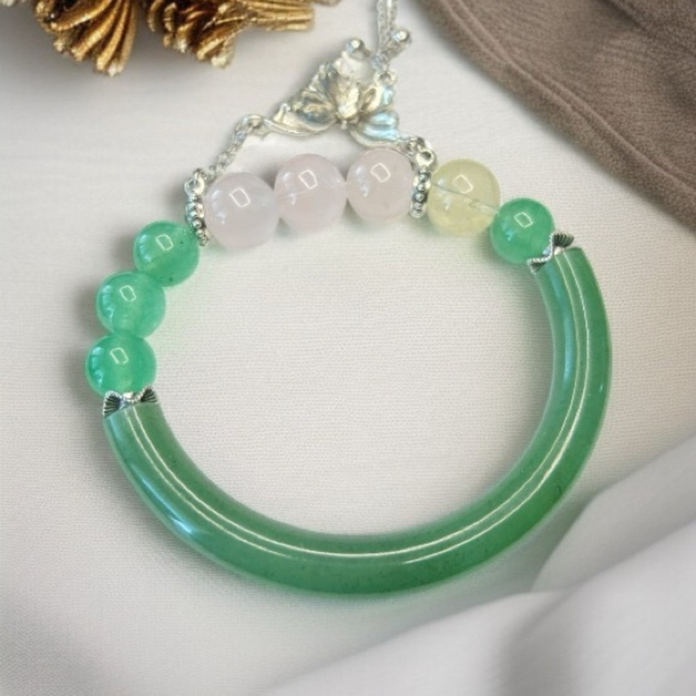 Green Jade & Strawberry Quartz Fairy Bracelet